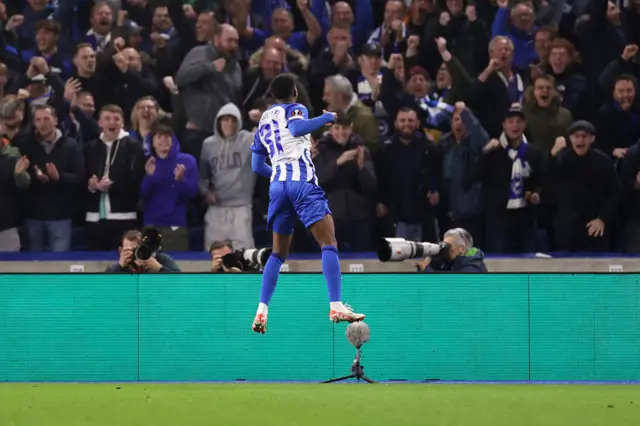 Ansu Fati celebrates scoring for Brighton