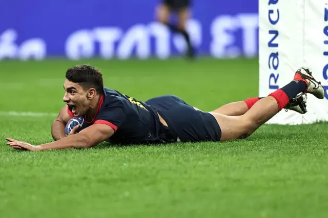 Argentina's fly-half Santiago Carreras reacts