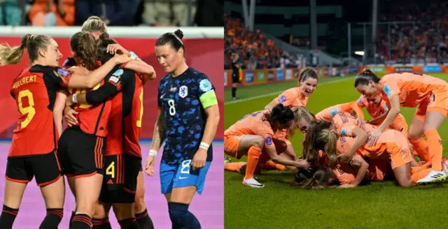 Belgium and Netherlands celebrate their respective late winners.