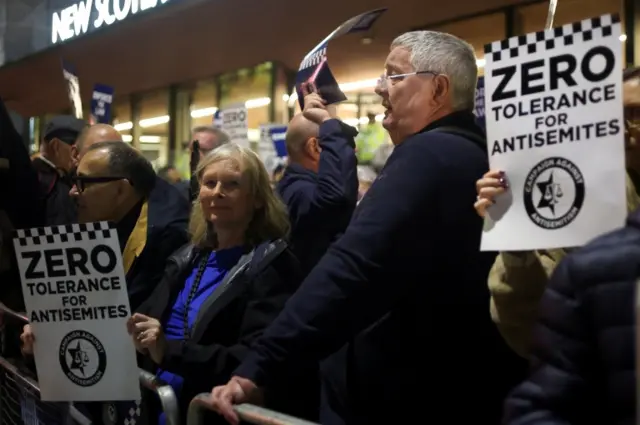 Demonstrators protest against the lack of police action during pro-Palestinian demonstrations and to condemn the increase of antisemitic hate crimes in London.