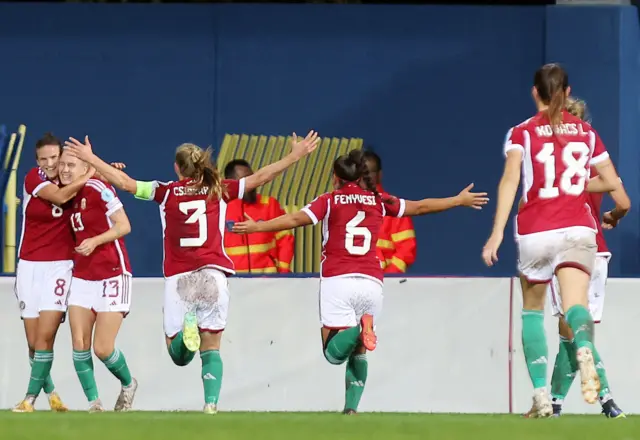 Hungary celebrate the opening goal