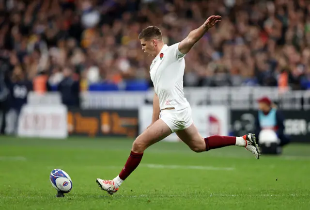 Owen Farrell of England kicks a conversion