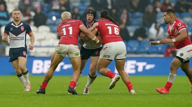 Chris Hill carries the ball for England