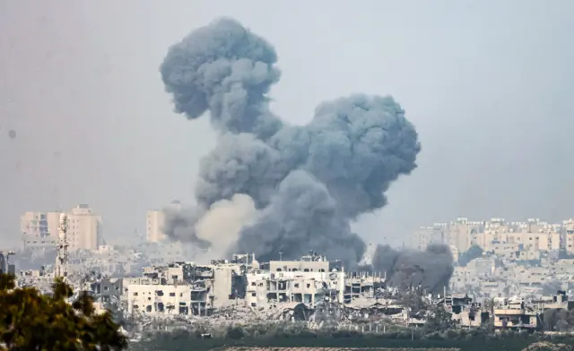 Smoke rises above Gaza city amid continuous Israeli airstrikes