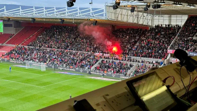 Flare let off at the Riverside Stadium