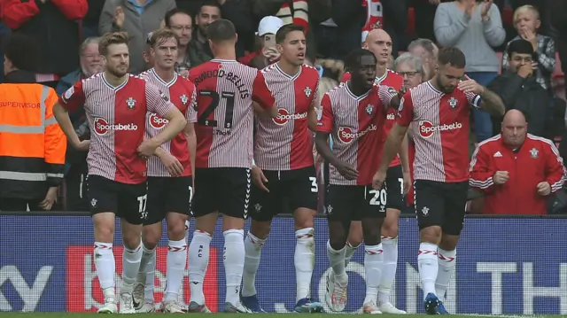 Southampton players celebrate scoring