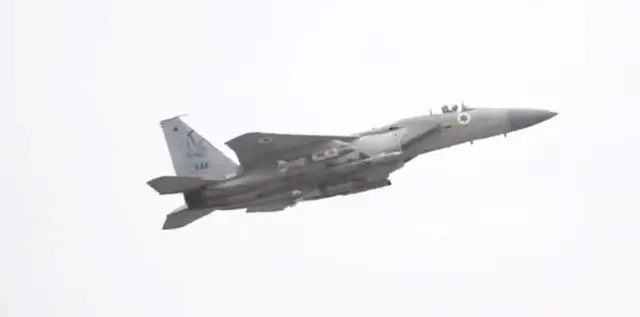 Israeli F-15C loaded also armed with JDAM precision-guided bombs