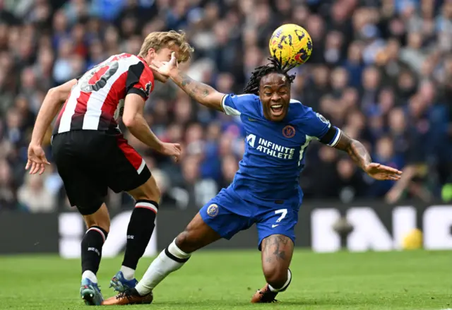 Raheem Sterling falls prompting calls for a penalty