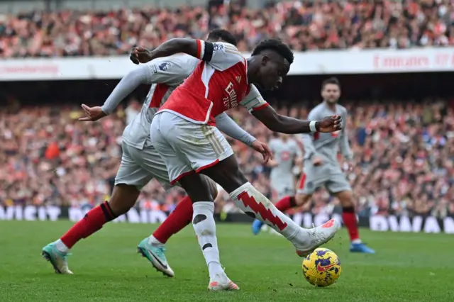 Captain Bukayo Saka in action for Arsenal