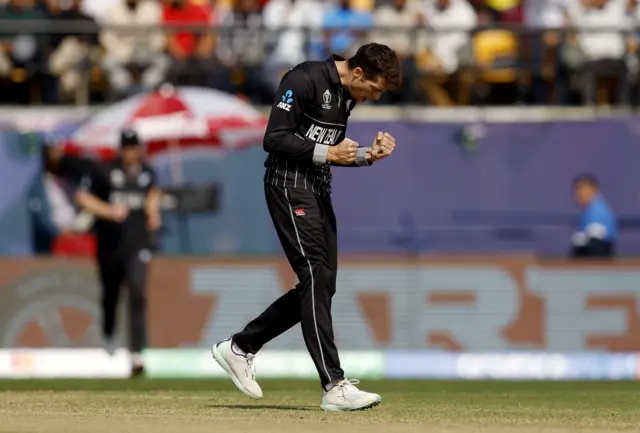 Mitchell Santner celebrates a wicket