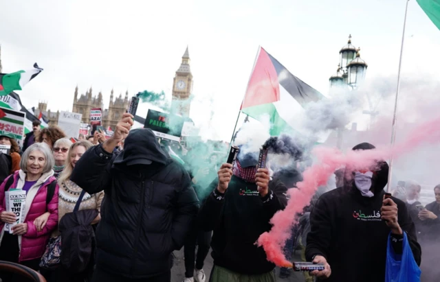 Protesters during a pro-Palestine march organised by Palestine Solidarity Campaign in central London