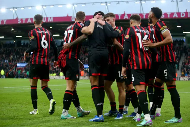 Bournemouth celebrate the second goal in their first win of the season