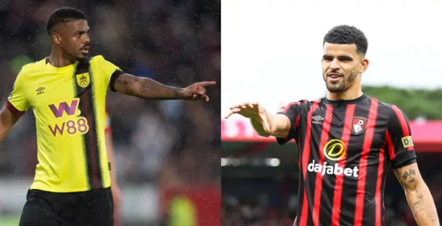 Burnley's Foster (right) and Bournemouth's Solanke (left)