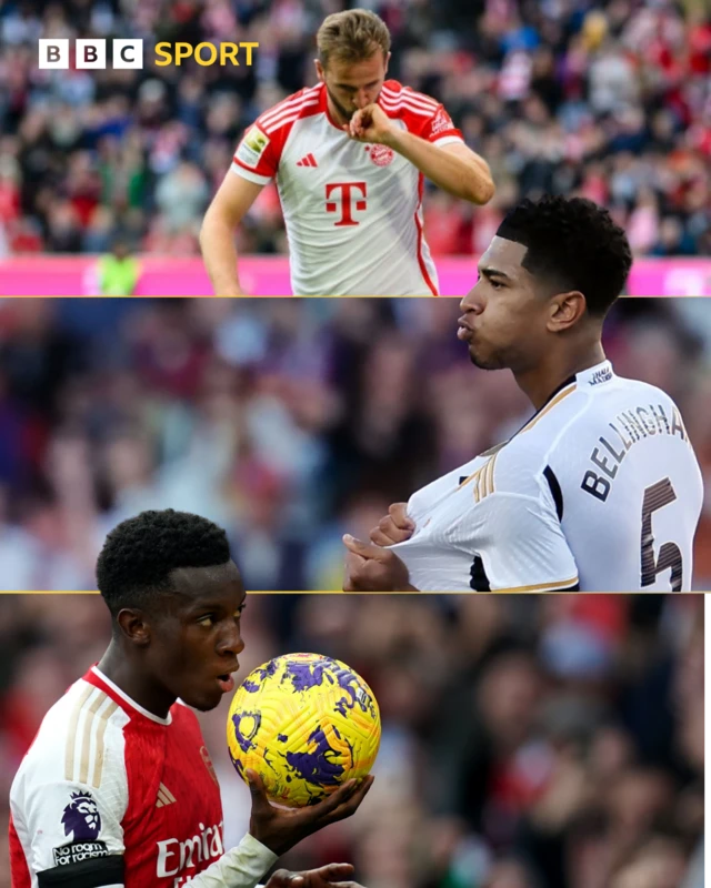 Kane (top), Bellingham (middle), Nketiah (bottom),