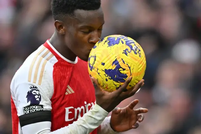 Eddie Nketiah kisses the matchball