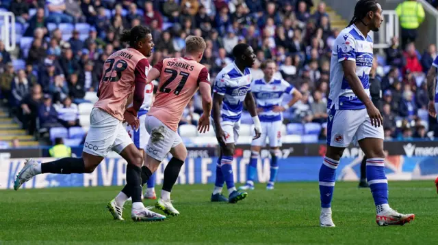 Portsmouth celebrate scoring at Reading