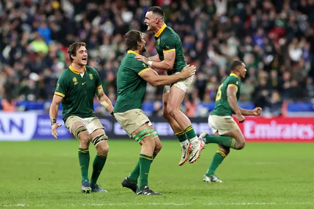 Jesse Kriel celebrates with Eben Etzebeth