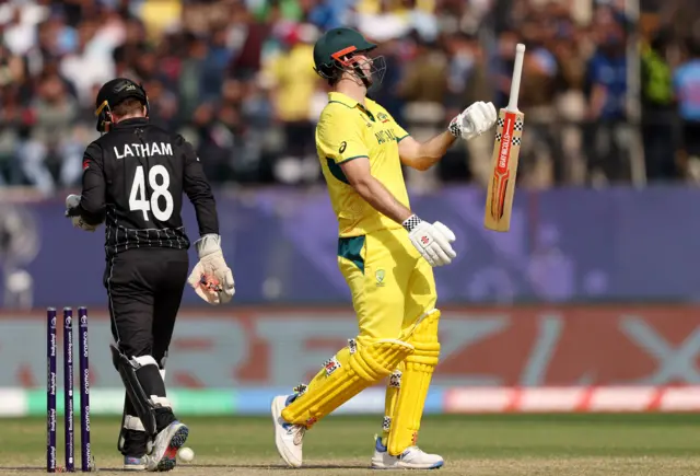 Mitch Marsh reacts after being dismissed