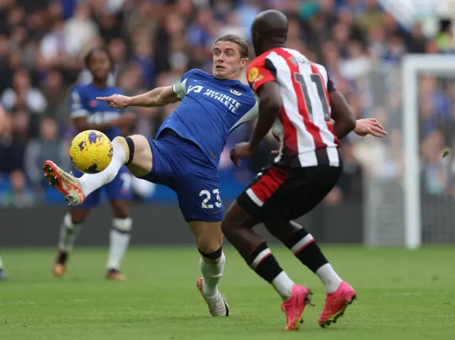 Chelsea's Connor Gallagher reaching for the ball