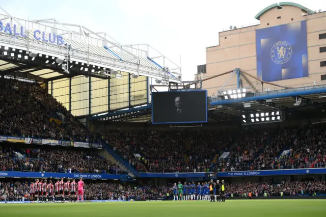 One minute applause for Sir Bobby Charlton at Stamford Bridge prior to kick-off at Chelsea v Brentford