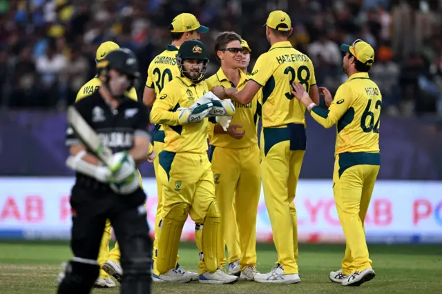 Adam Zampa celebrates the wicket of Tom Latham