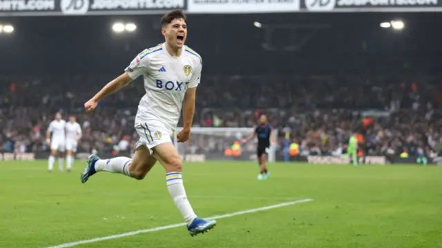 Dan James celebrates scoring for Leeds