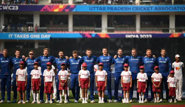 England sing their national anthem before the World Cup game against India