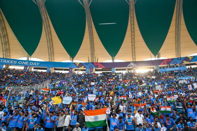 General view of fans at the India-England Cricket World Cup