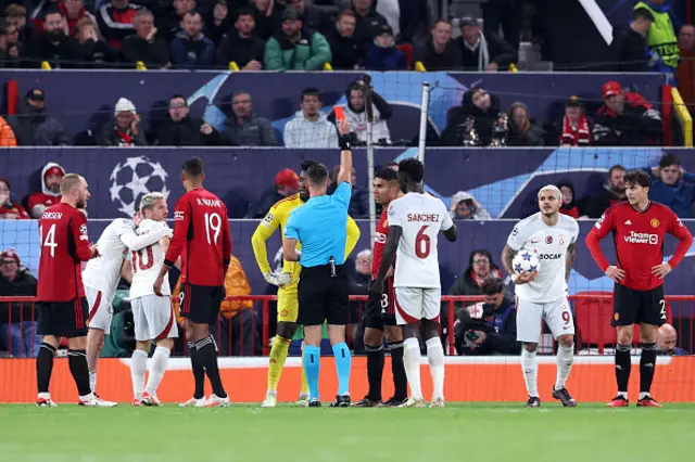 Referee, Ivan Kruzliak shows a red card to Casemiro