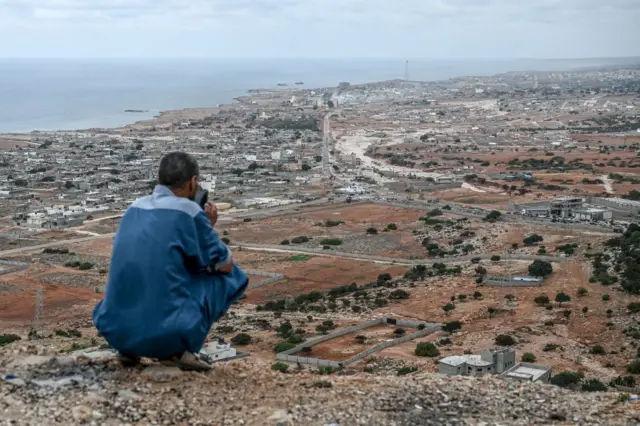 A man looks over Libya's eastern city of Soussa on September 21, 2023, days following deadly flash floods.