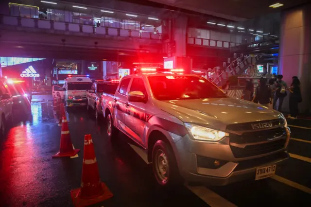 An emergency vehicle outside the Siam Paragon shopping centre