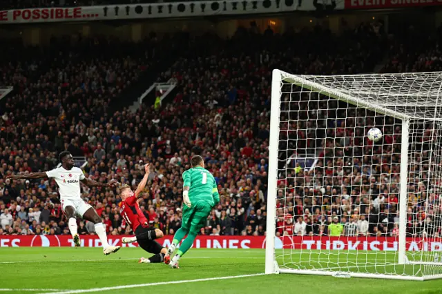 Rasmus Hojlund of Manchester United scores a goal