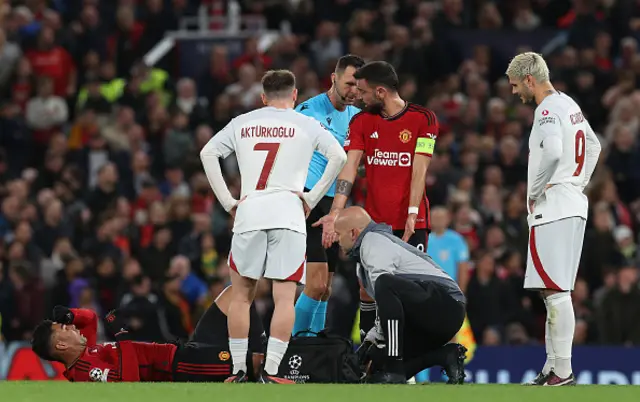 Casemiro of Manchester United receives treatment