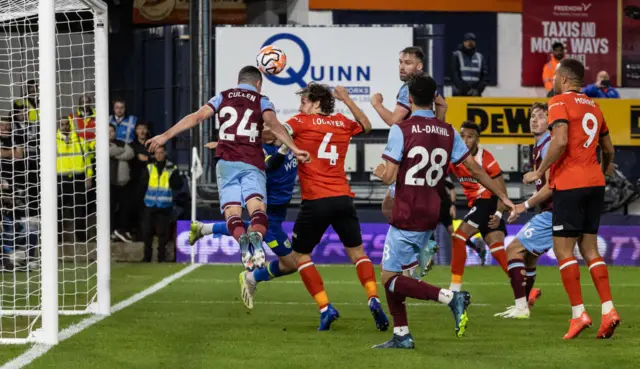 Josh Cullen heads clear off of the line