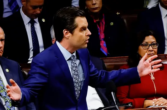 Rep Matt Gaetz speaks in the chamber