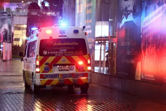 An ambulance outside a shopping centre