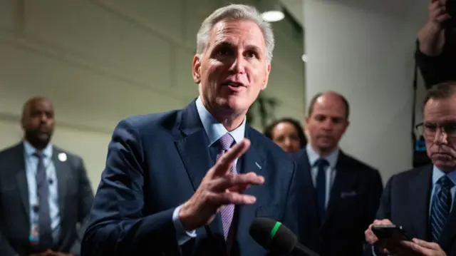 Kevin McCarthy speaks to reporters earlier today