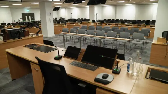 General view of empty Covid-19 Public Inquiry room (Preliminary Hearings room). The UK Covid-19 Inquiry has been set up to examine the UK’s response to and impact of the Covid-19 pandemic, and learn lessons for the future.