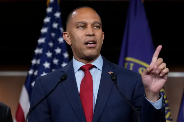 House Minority Leader Hakeem Jeffries, a Democrat, speaks at a news conference.