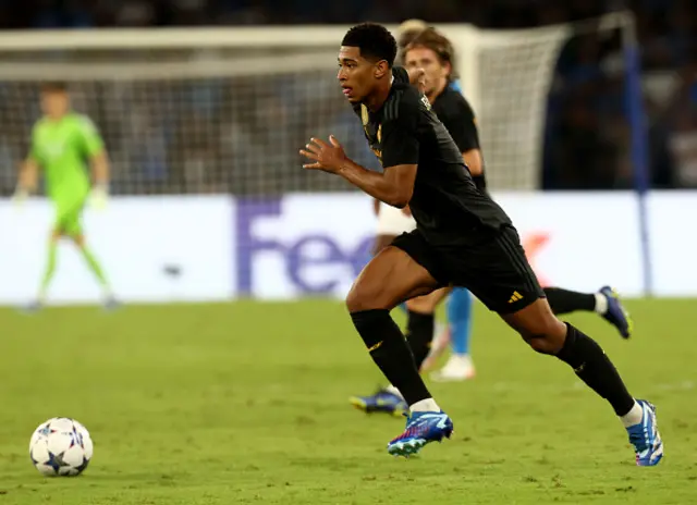 Jude Bellingham of Real Madrid on the ball during the Napoli game