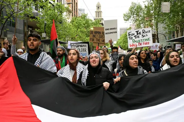 People participate in a Pro-Palestinian demonstration in Melbourne