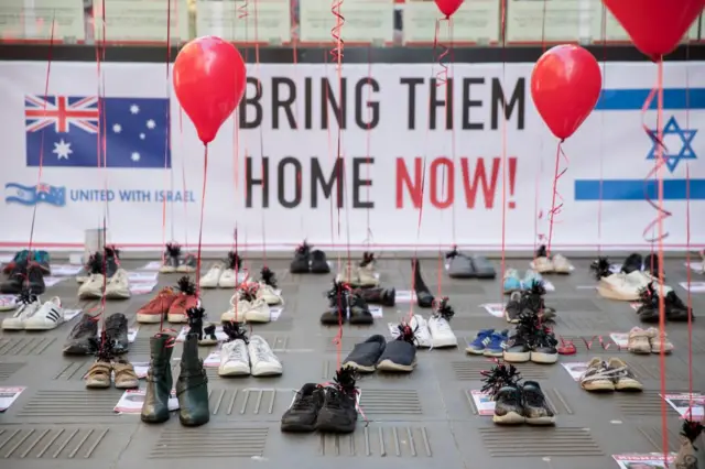 View of a demonstration to show solidarity with Israel in Sydney,