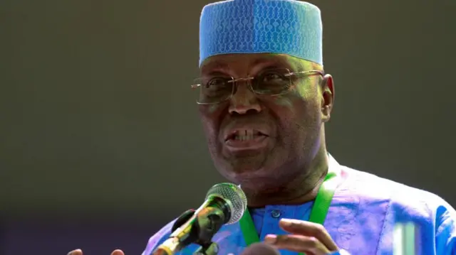 Former Nigeria Vice-President Atiku Abubakar adresses the People's Democratic Party delegates during the Special convention in Abuja, Nigeria May 28, 2022