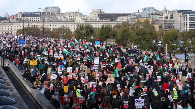 Demonstrators in London protest in solidarity with Palestinians in Gaza