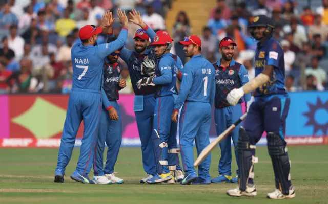 Afghanistan celebrate the run out of Sri Lanka's Dushmantha Chameera