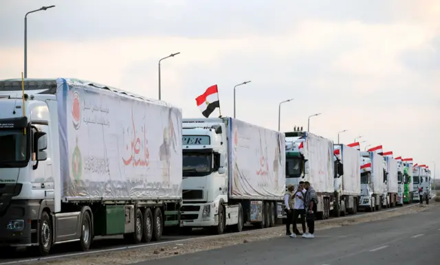 Aid trucks going into Gaza