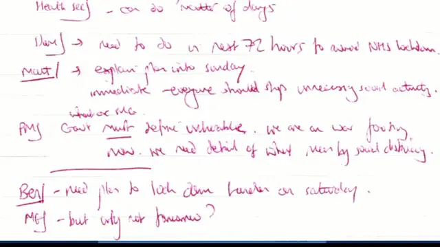 Notebook page shown in evidence at Covid inquiry