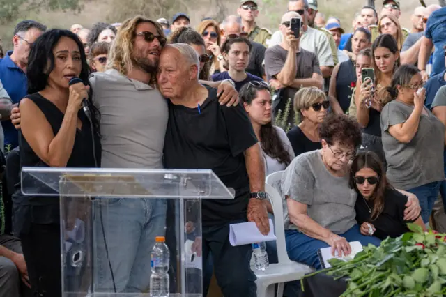 Israeli singer Rita performs at the funeral of Lili Itamari, 63, and Ram Itamari, 56, a couple from Kibbutz Kfar Aza who were killed in the Hamas attack