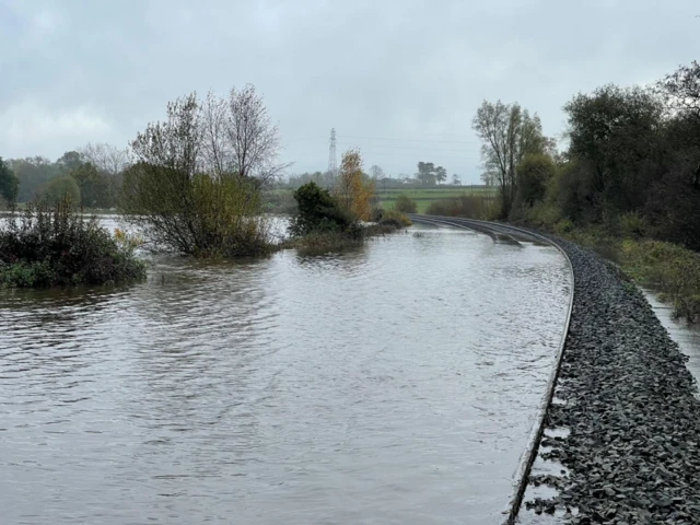 Flooding on a train line