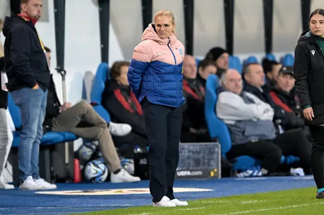 England coach Sarina Wiegman looks on